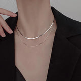 S925 Silver Double Layer Box Chain Snake Clavicle Chain Necklace