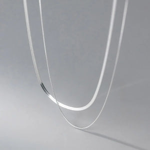 S925 Silver Double Layer Box Chain Snake Clavicle Chain Necklace