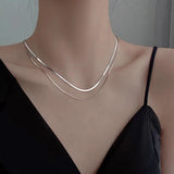 S925 Silver Double Layer Box Chain Snake Clavicle Chain Necklace