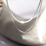 S925 Silver Double Layer Box Chain Snake Clavicle Chain Necklace