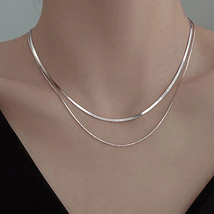 S925 Silver Double Layer Box Chain Snake Clavicle Chain Necklace