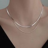 S925 Silver Double Layer Box Chain Snake Clavicle Chain Necklace