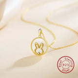 925 Silver Rabbit Charm Necklace, Freshwater Pearl Animal Sign Jewelry
