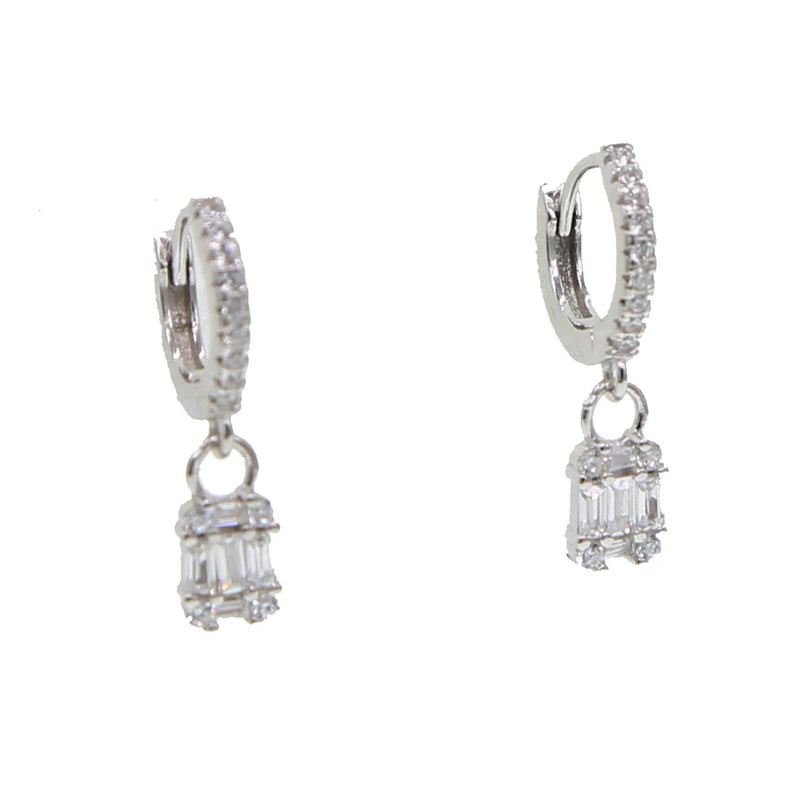 Openwork Square Drop Small Earrings 925 Silver Needle Jewelry