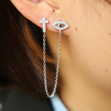 Cz Evil Eye Studs Link Chain Tassel 925 Silver Earring
