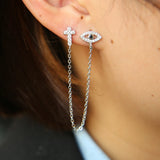 Cz Evil Eye Studs Link Chain Tassel 925 Silver Earring