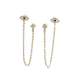 Cz Evil Eye Studs Link Chain Tassel 925 Silver Earring