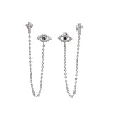 Cz Evil Eye Studs Link Chain Tassel 925 Silver Earring