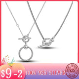 Silver O Pendant T-Bar Chain Necklace for Women Girl Jewelry Gift