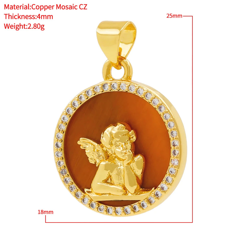 Angel Baby Round Natural Tiger Eye Shell Agate Pendant