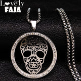 Skull Crystal Stainless Steel Necklace Women Halloween Silver N18527
