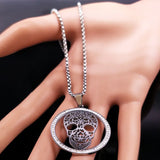 Skull Crystal Stainless Steel Necklace Women Halloween Silver N18527