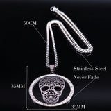 Skull Crystal Stainless Steel Necklace Women Halloween Silver N18527