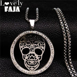 Skull Crystal Stainless Steel Necklace Women Halloween Silver N18527