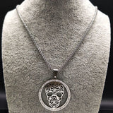 Skull Crystal Stainless Steel Necklace Women Halloween Silver N18527