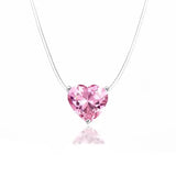 925 Sterling Silver Pink Heart Necklace Choker for Women X7232S