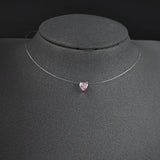 925 Sterling Silver Pink Heart Necklace Choker for Women X7232S