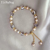 South Korea Natural Freshwater Pearl Crystal Beaded Bracelet