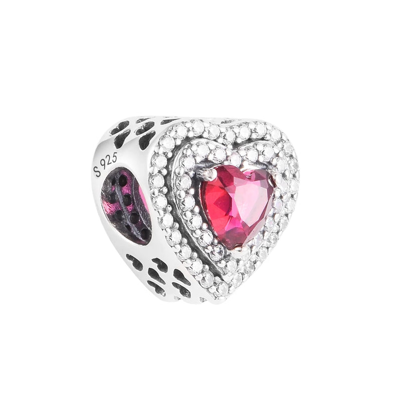 Sparkling Heart Charm Beads DIY Bracelet For Women Silver 925