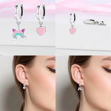 925 Silver Flower Insect Stud Earrings Geometric Circle Silver 925 Pendientes