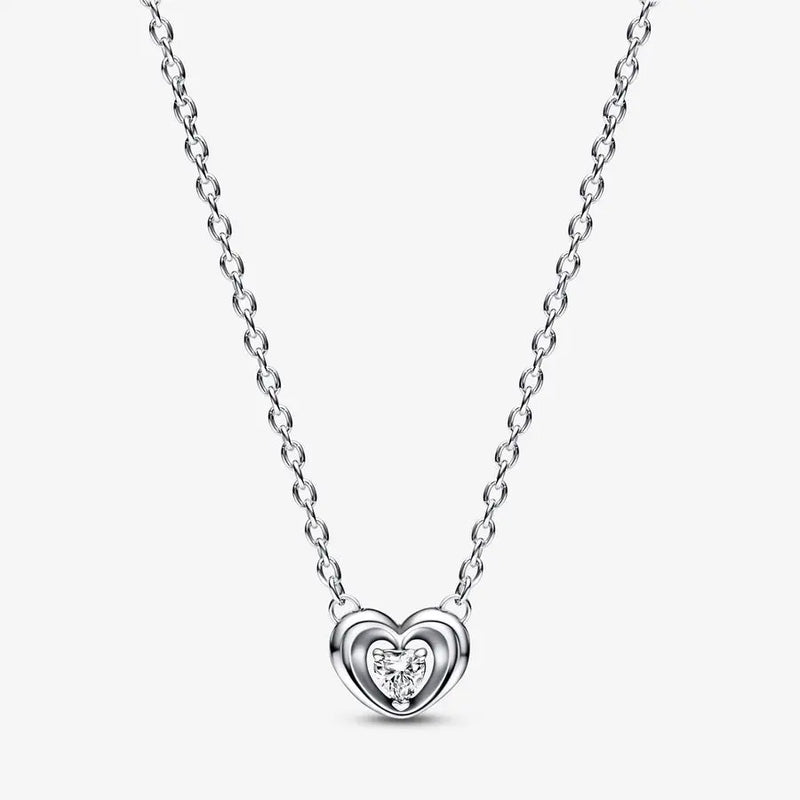 Silver Radiant Heart Floating Zircon Pendant Necklace