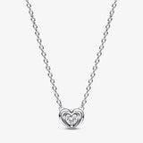 Silver Radiant Heart Floating Zircon Pendant Necklace