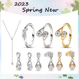 925 Silver Double Lab-created Necklace Earrings Ring Set