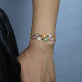 Colorful Rainbow CZ Flower Chain Bracelet for Women