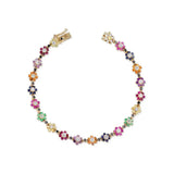 Colorful Rainbow CZ Flower Chain Bracelet for Women