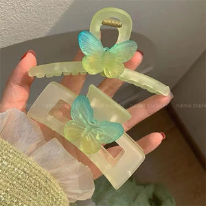 Matte Blue-green Butterfly HairClip Back Of Head Shark Clip
