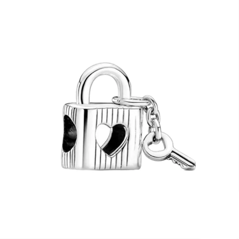 925 Silver Heart Lock Pendant - Chinese Style Beads for DIY Pando Jewelry