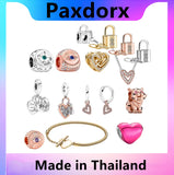 925 Silver Heart Lock Pendant - Chinese Style Beads for DIY Pando Jewelry