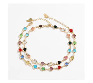 Seven-color Glass Diamond Anklet for Spring and Summer