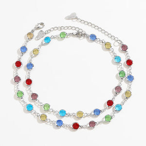 Seven-color Glass Diamond Anklet for Spring and Summer