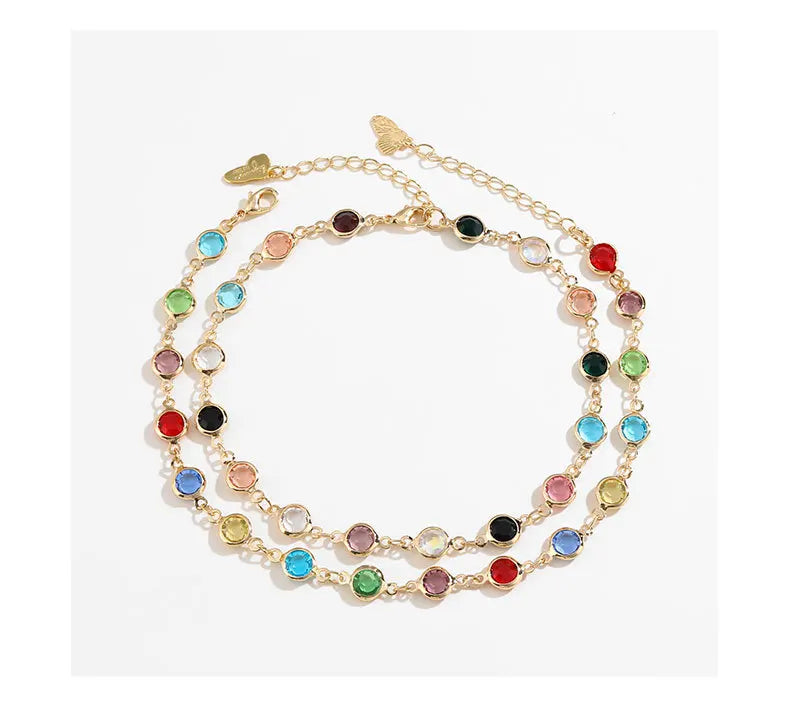 Seven-color Glass Diamond Anklet for Spring and Summer