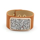 Square Drill Wide Leather Bracelet for Women