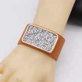 Square Drill Wide Leather Bracelet for Women