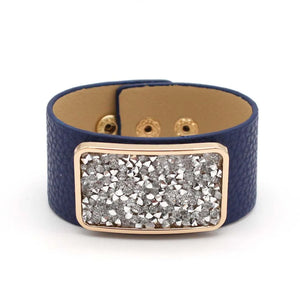Square Drill Wide Leather Bracelet for Women
