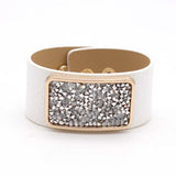 Square Drill Wide Leather Bracelet for Women