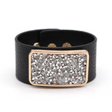 Square Drill Wide Leather Bracelet for Women