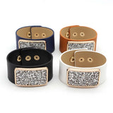 Square Drill Wide Leather Bracelet for Women