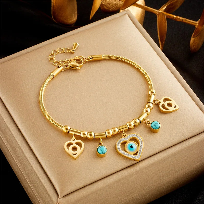 Zircon Charm Bracelet for Women Girl, Waterproof Stainless Steel