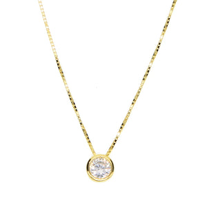 5mm Bezel Single Stone Necklace Delicate Box Chain Classic Girl Jewelry