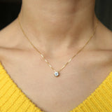 5mm Bezel Single Stone Necklace Delicate Box Chain Classic Girl Jewelry