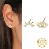 925 Silver Zircon Evil Eye Stud Earrings 18K Plated