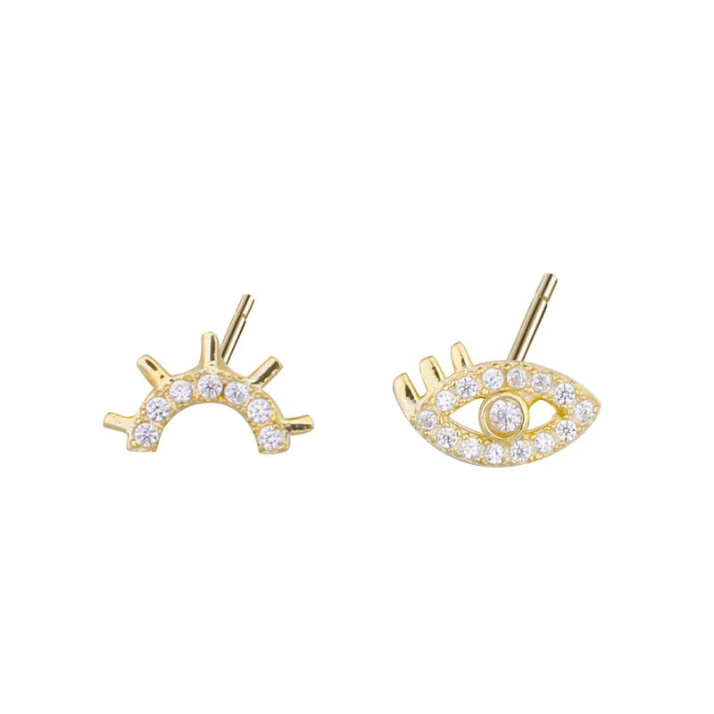 925 Silver Zircon Evil Eye Stud Earrings 18K Plated