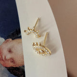 925 Silver Zircon Evil Eye Stud Earrings 18K Plated