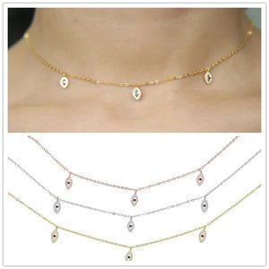 925 Silver Evil Eye Chocker Necklace Cubic Zirconia Charm Dainty Jewelry