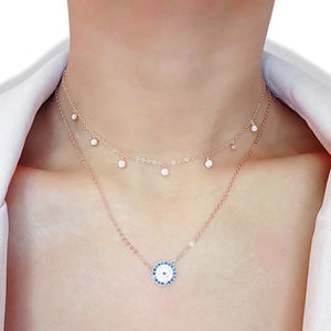 925 Silver CZ Station Choker Dots Charm Necklace