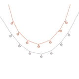 925 Silver CZ Station Choker Dots Charm Necklace